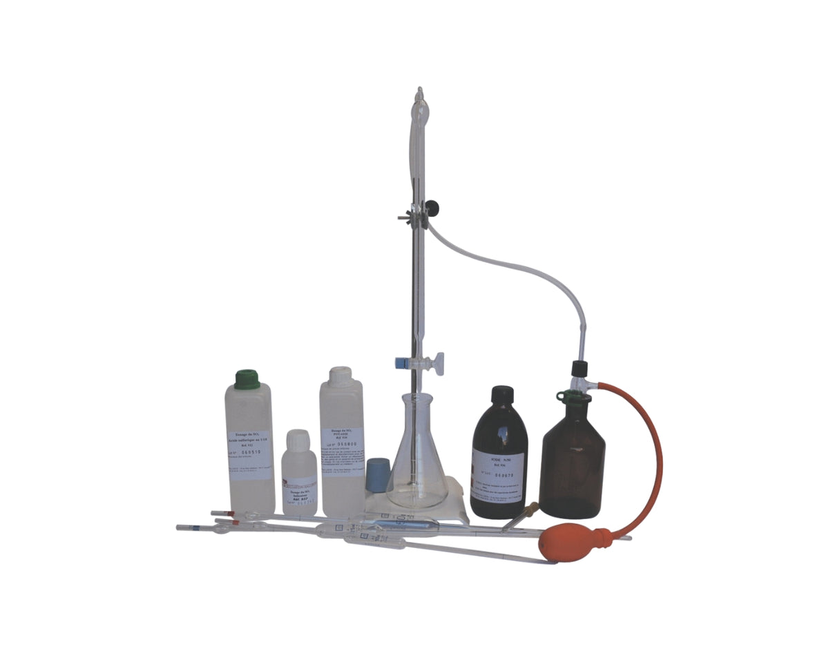 119901-Kit de dosage complet du SO2 libre et total (méthode Ripper), équipé d’une burette avec mise à zéro automatique